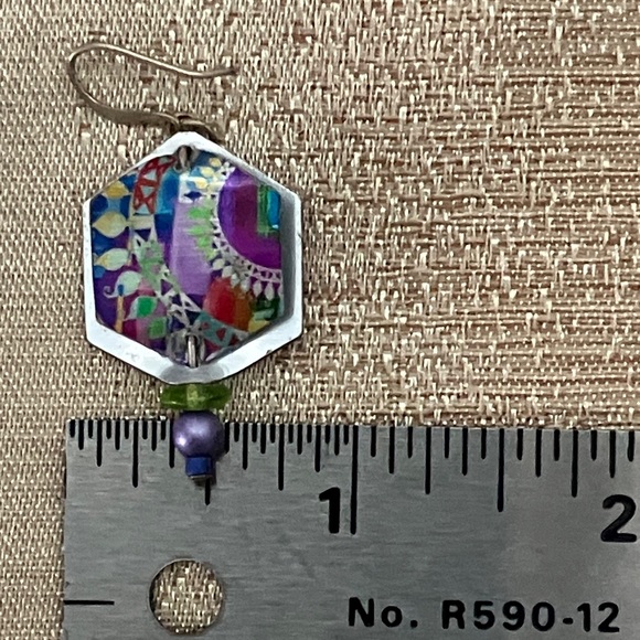 Handmade Colorful Hexagon Earrings 3/4” W, 1 1/8”L - Picture 4 of 5